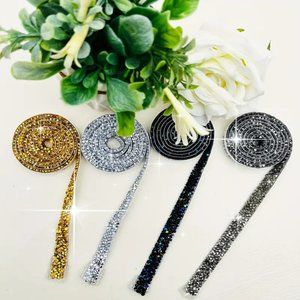 NEW 1 Roll/Yard Rhinestone Strips, Self-Adhesive Crystal Rhinestone Ribbon Multi